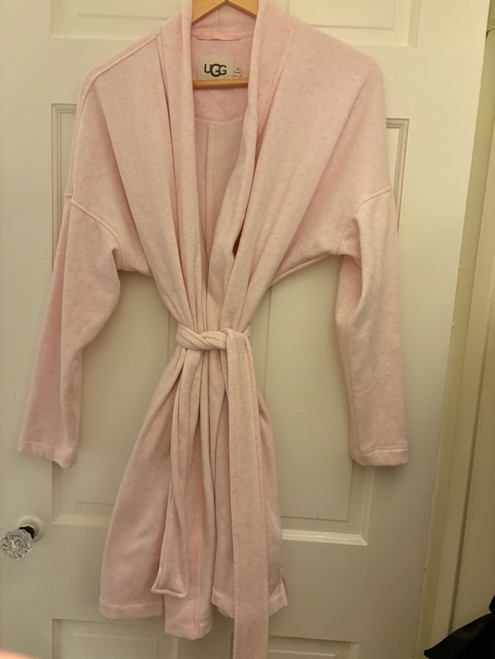UGG Women's Light Pink Plush Shawl Collar Robe with Tie